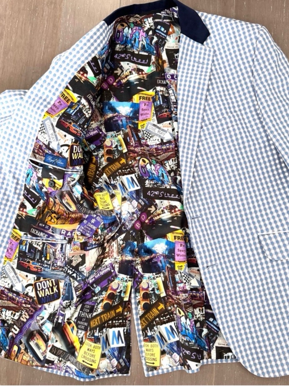 Tom James Gingham Custom Blazer City Signs Mens Sz 42R - Picture 7 of 11